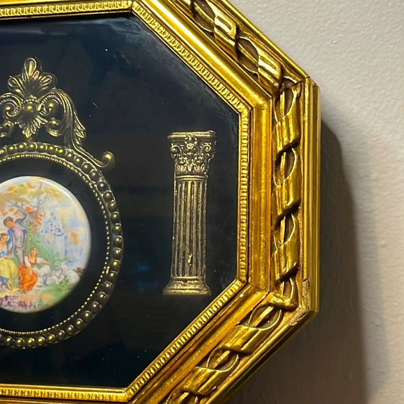 Fragonard Limoges Victorian Courting Scene Porcelain Plaque Shadowbox Gold frame - Picture 5 of 7